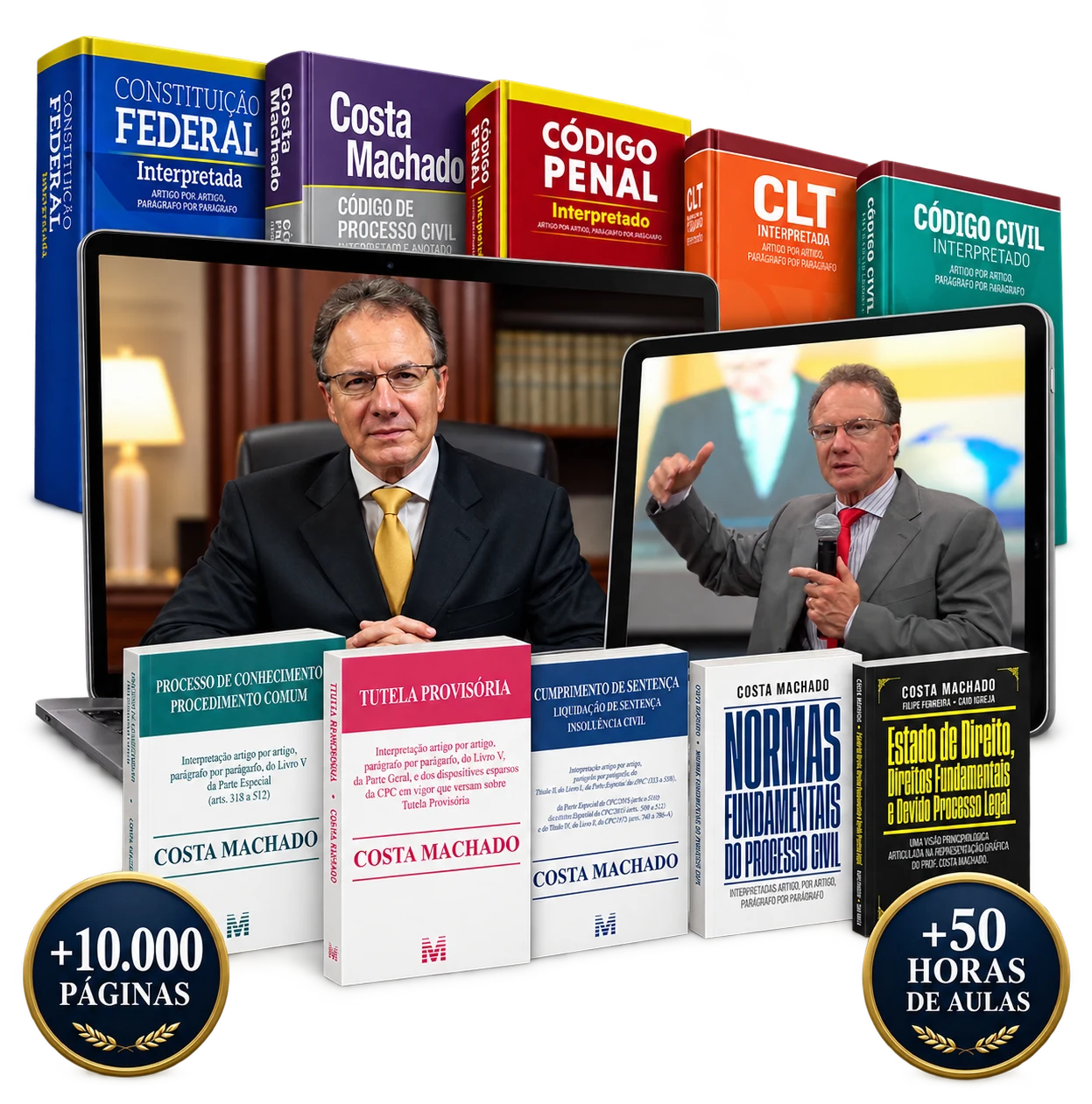Biblioteca de Processo com livros e aulas do Professor Costa Machado